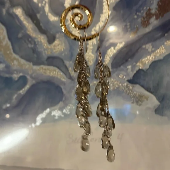 Swarovski Gold Chandelier Earrings with Crystal Drops - Picture 3 of 4